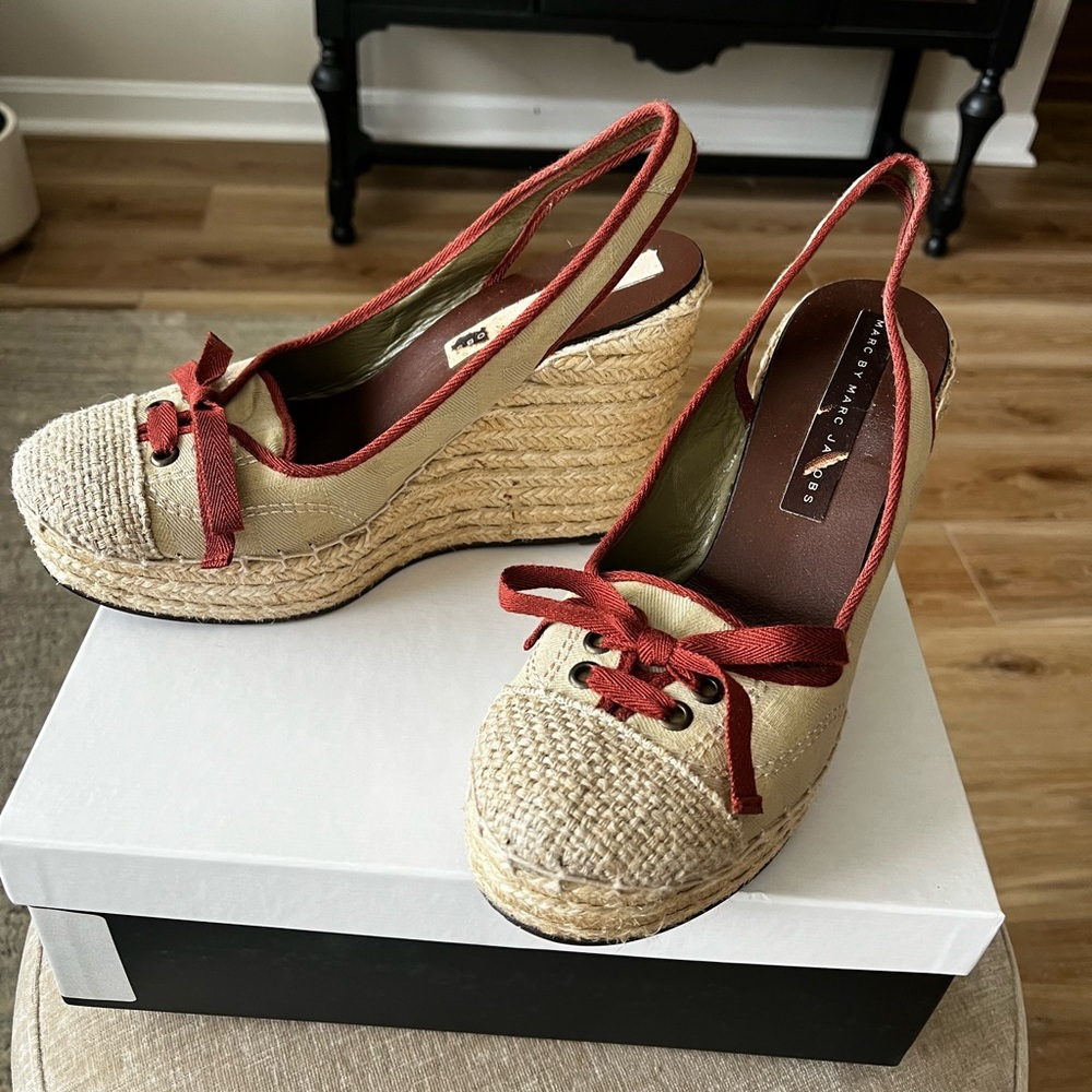 Marc By Marc Jacobs Red and Tan Espadrille Wedges